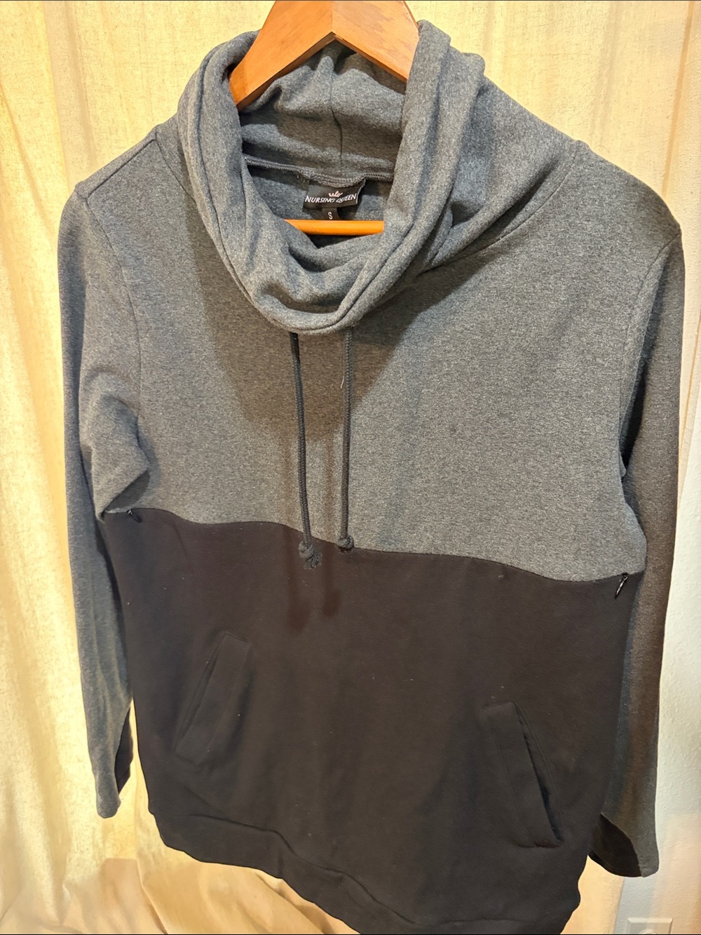 Nursing Queen Two-Tone Grey & Black Cowl Neck Pullover